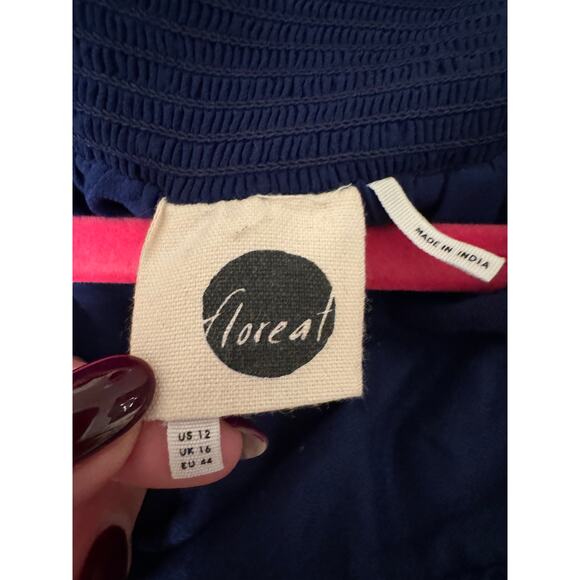 Anthropologie Blue White Hi-Low Midi Skirt Stretch Waist - Size 12 - Picture 6 of 8